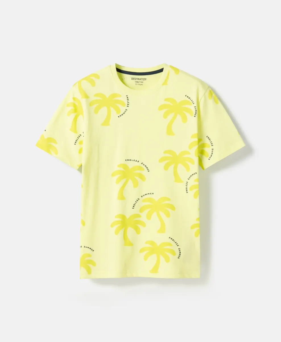 T-shirt da ragazzo con stampa di palme in 100% cotone