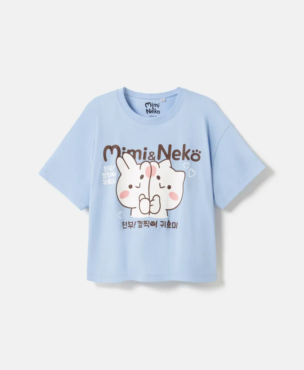 T-shirt oversize a maniche corte Mimi & Neko in 100% cotone