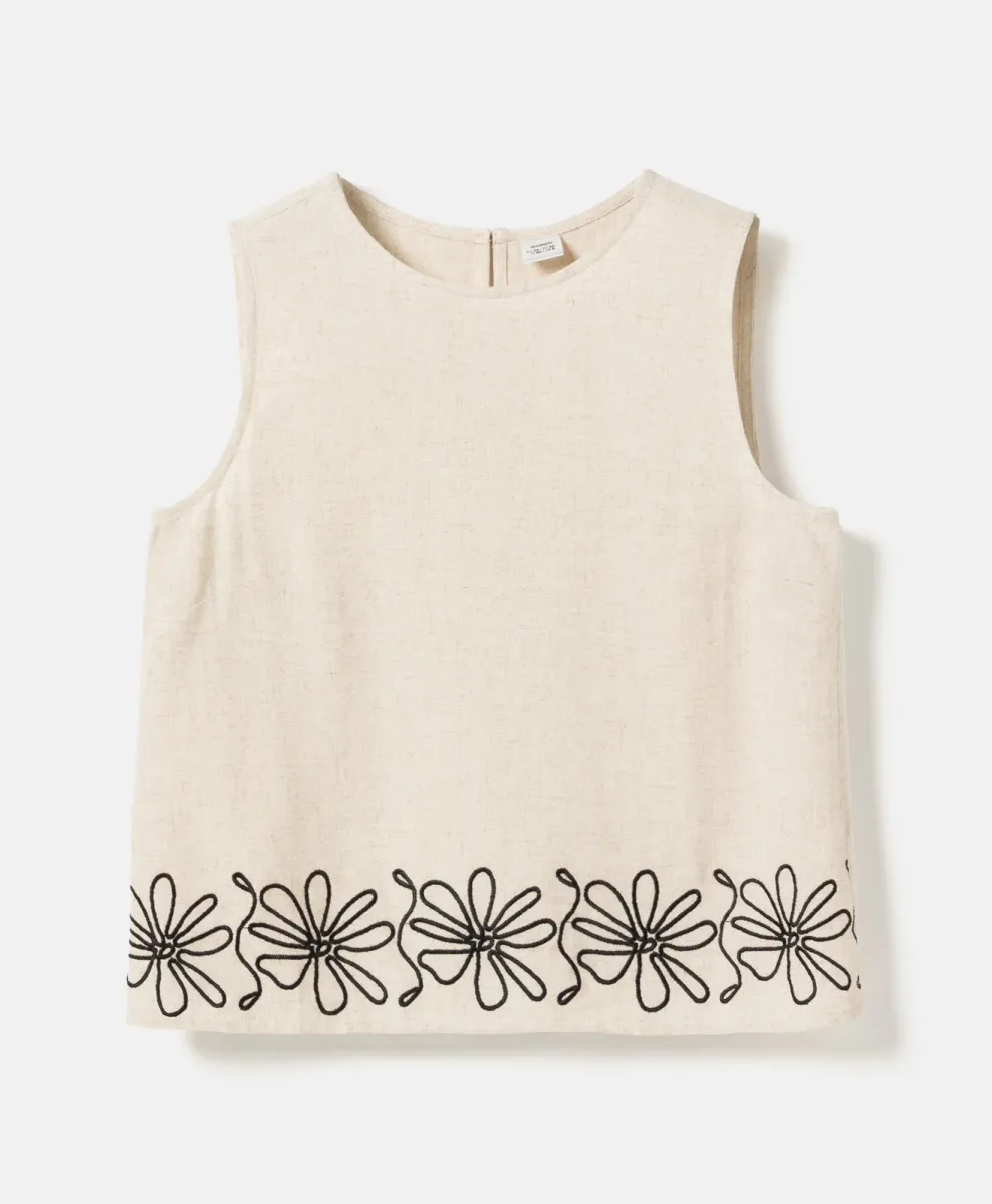 Top da donna ricamato in lino