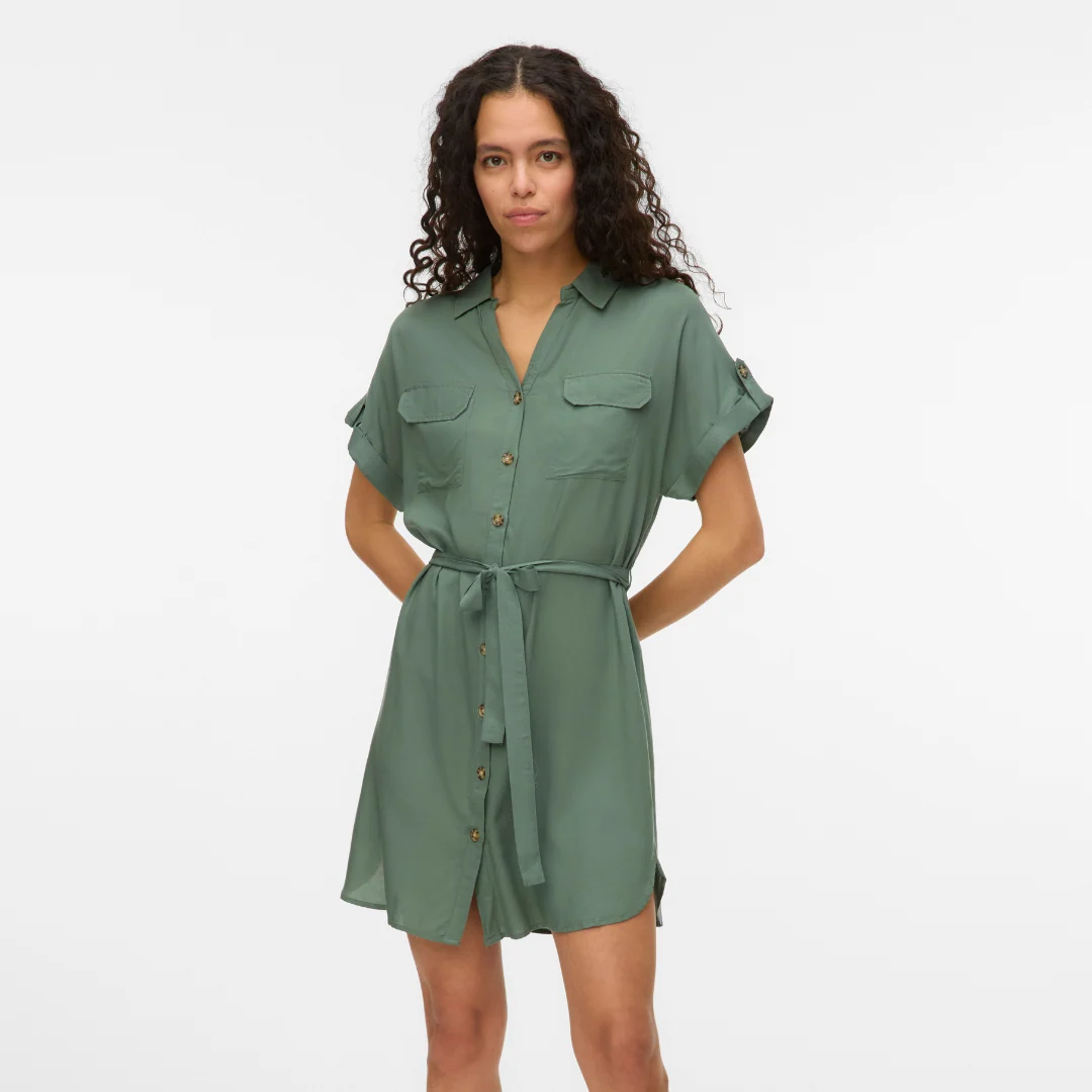 Abito chemisier corto Verde da Donna con taschini Vero Moda