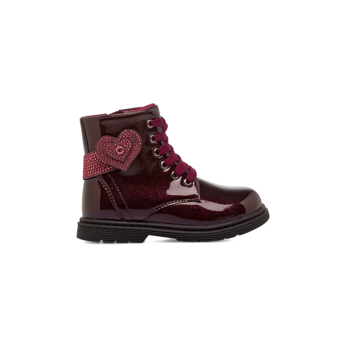 Anfibi bordeaux da Bambina con cuori e strass Dieci Baci
