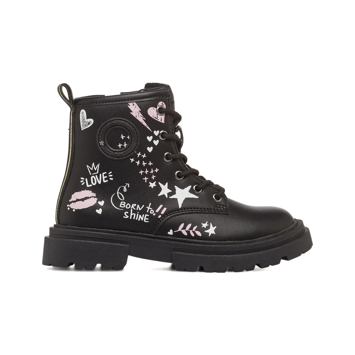 Anfibi neri da Bambina con stampe colorate e soletta in Pelle Primigi