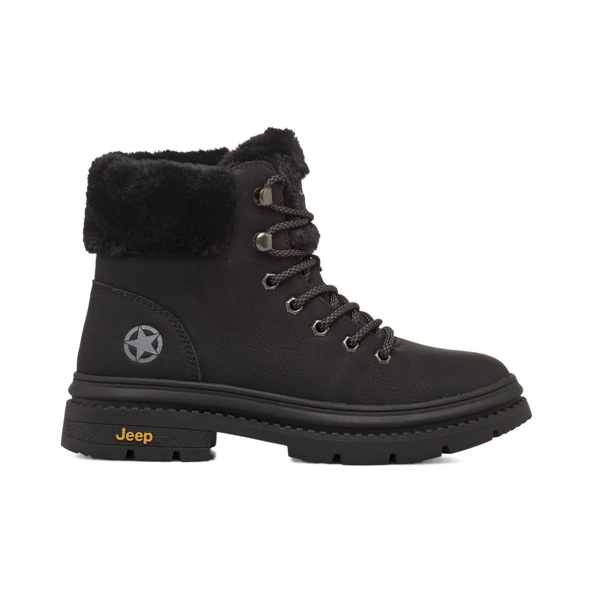 Anfibi neri da Donna con bordo in pelliccia e tacco 4 cm Jeep Spirit