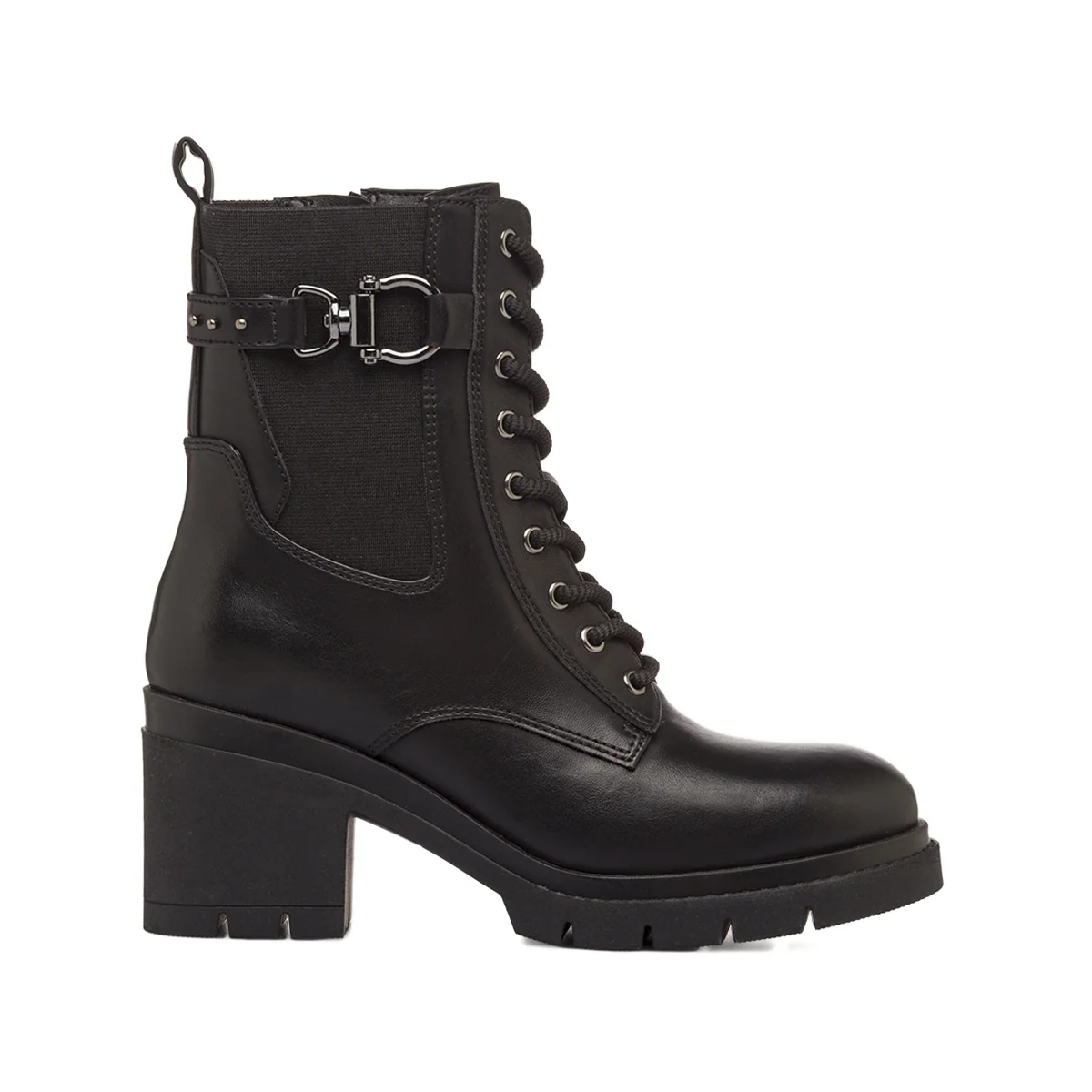 Anfibi Neri da Donna stringati con fibbia e tacco 8 cm Lora Ferres