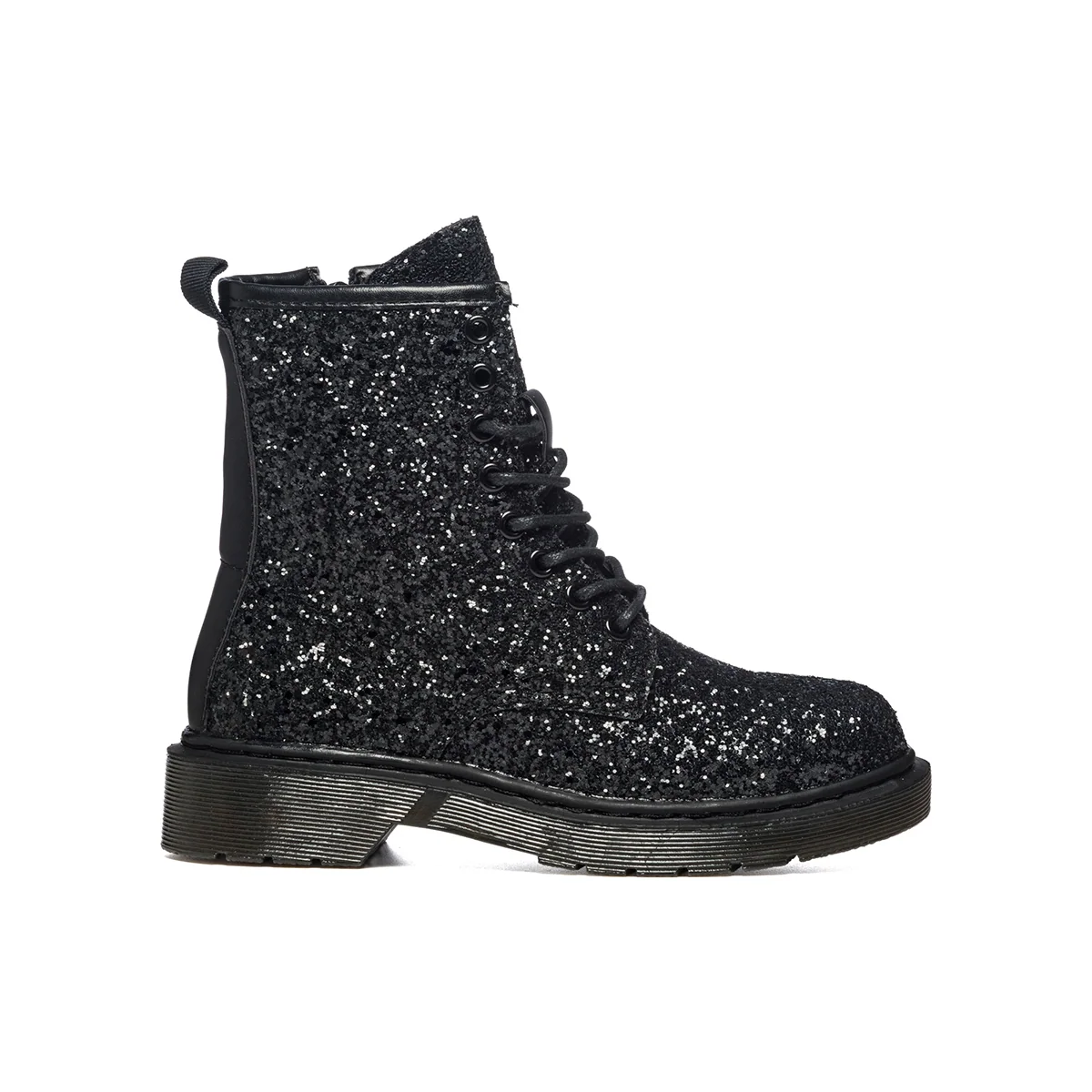 Anfibi neri effetto glitterato con zip laterale 10 Baci