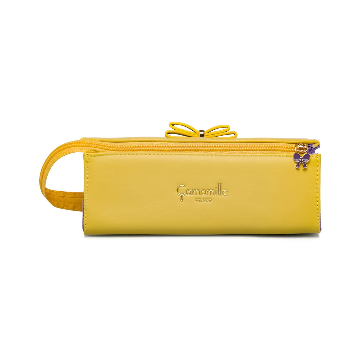 Astuccio giallo e viola da donna con fiocco Camomilla Milano