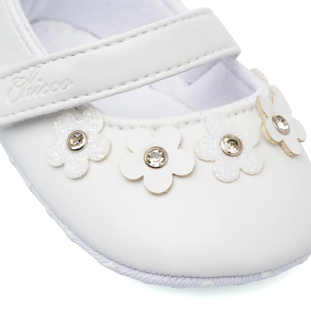 Ballerine Primi passi bianchi da Bambina con fiori e strass Chicco