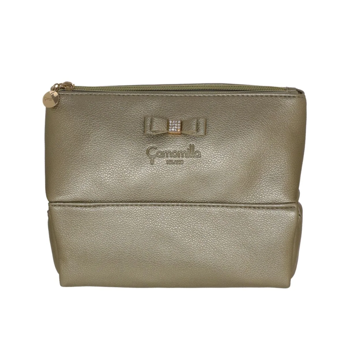 Beauty case da donna color oro con fiocco in strass Camomilla Milano