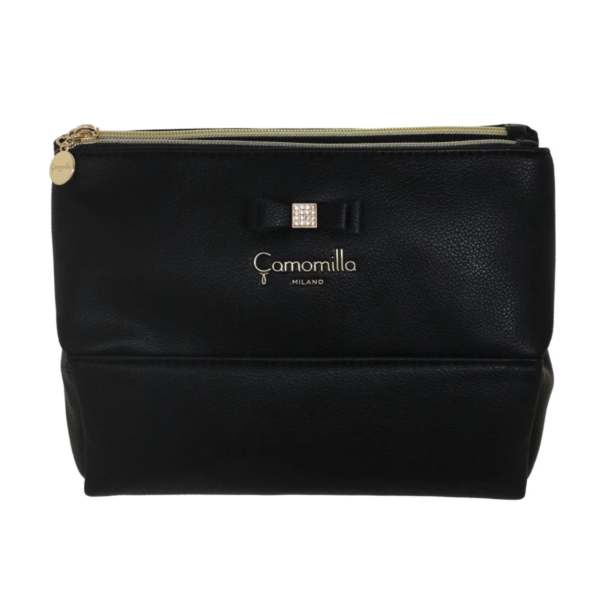 Beauty Case da donna nero con fiocco e strass luminosi Camomilla Milano
