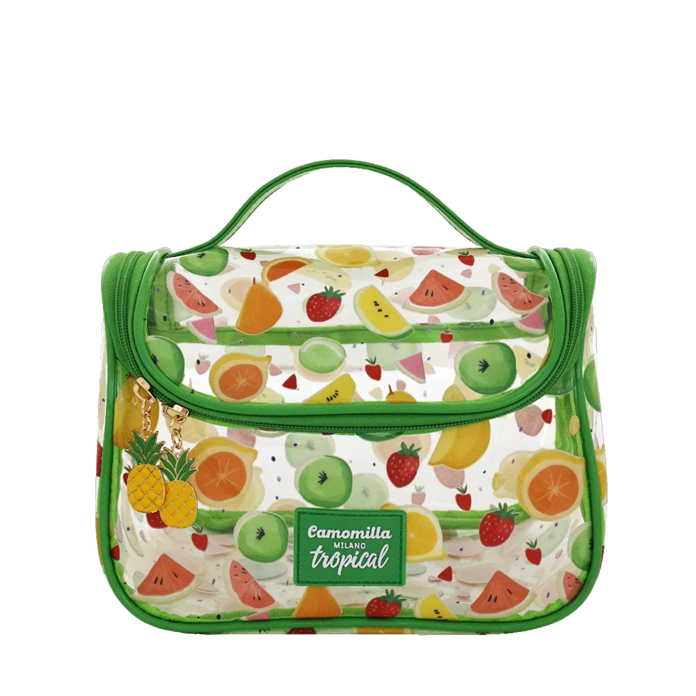 Beauty case da viaggio con manico e inserti verdi Camomilla Milano