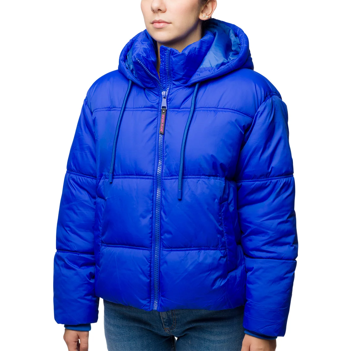 Bomber blu da donna con zip e cappuccio Swish Jeans