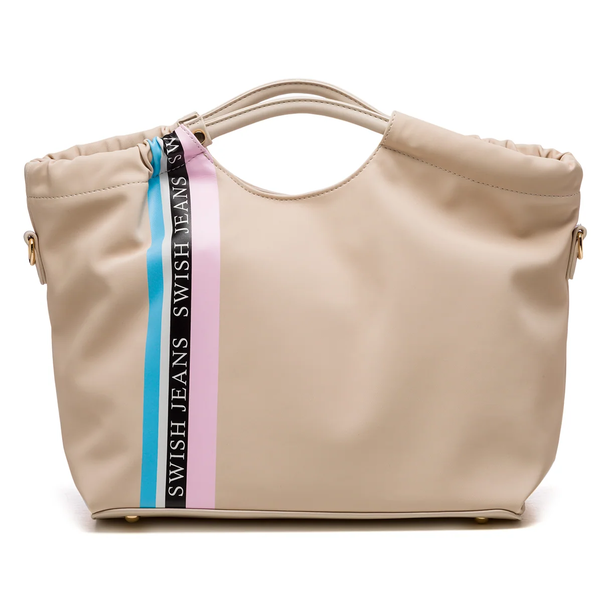 Borsa a mano beige con strisce multicolore Swish Jeans
