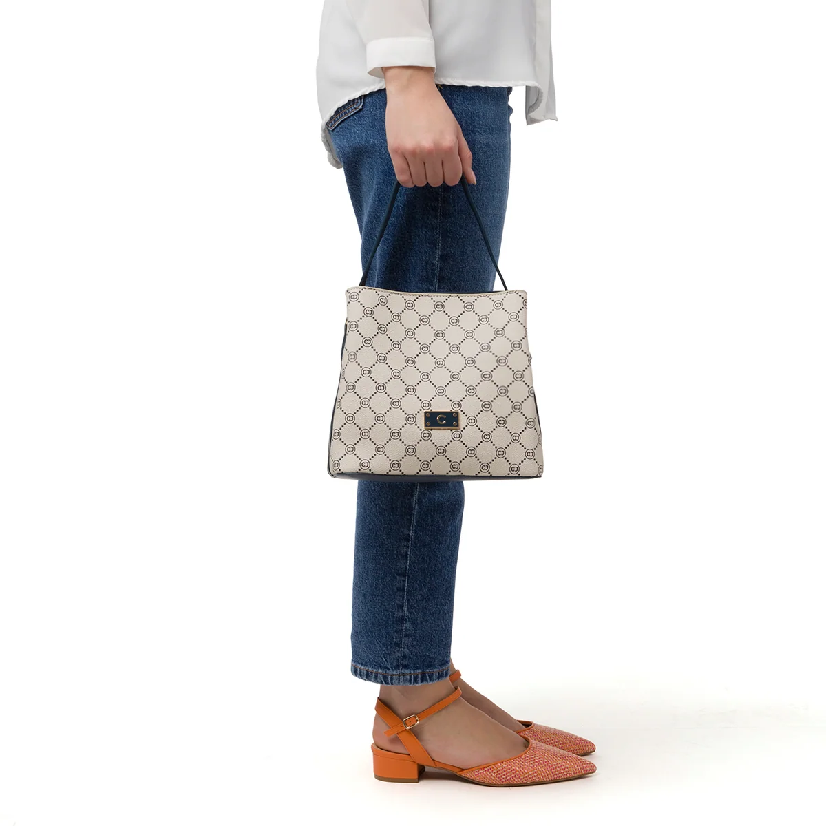 Borsa a mano bianco off-white e blu da Donna con logo Carrera Jeans