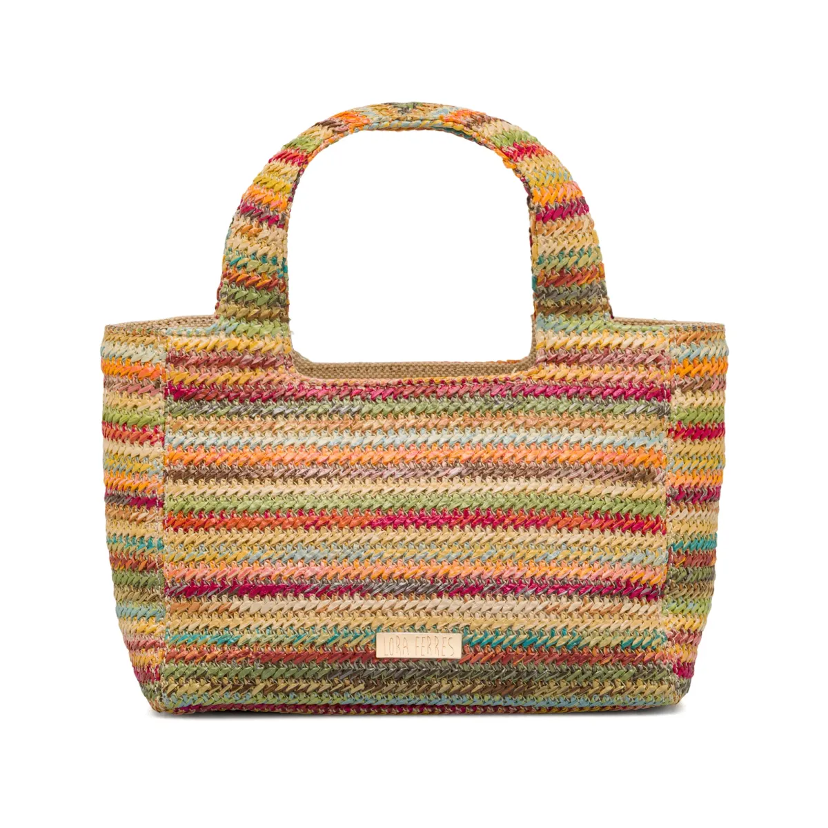 Borsa a mano da Donna in tessuto intrecciato effetto rafia multicolore Lora Ferres
