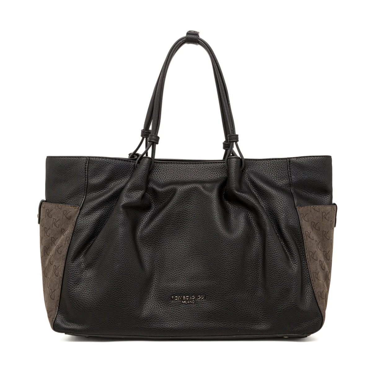 Borsa a mano da donna nera con logo Romeo Gigli Milano