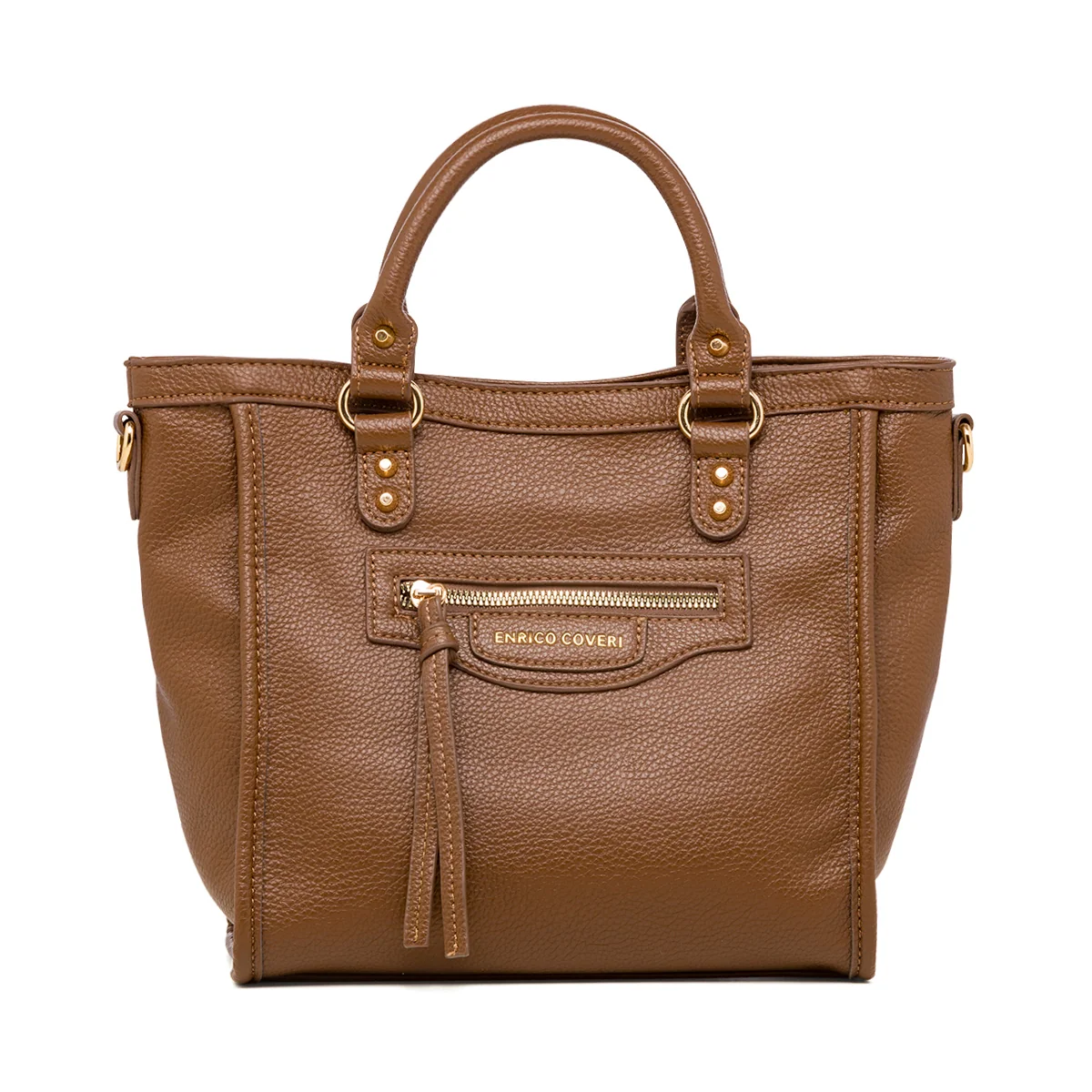 Borsa a mano marrone da donna con logo Enrico Coveri