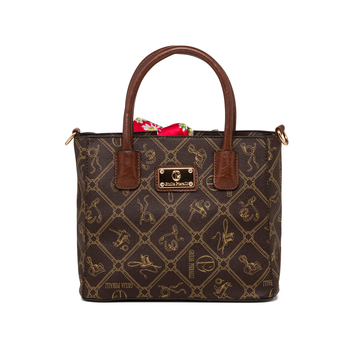 Borsa a mano marrone da donna con monogramma Giulia Pieralli