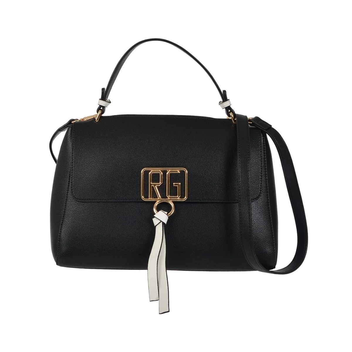 Borsa a mano nera con logo in metallo Romeo Gigli Amal