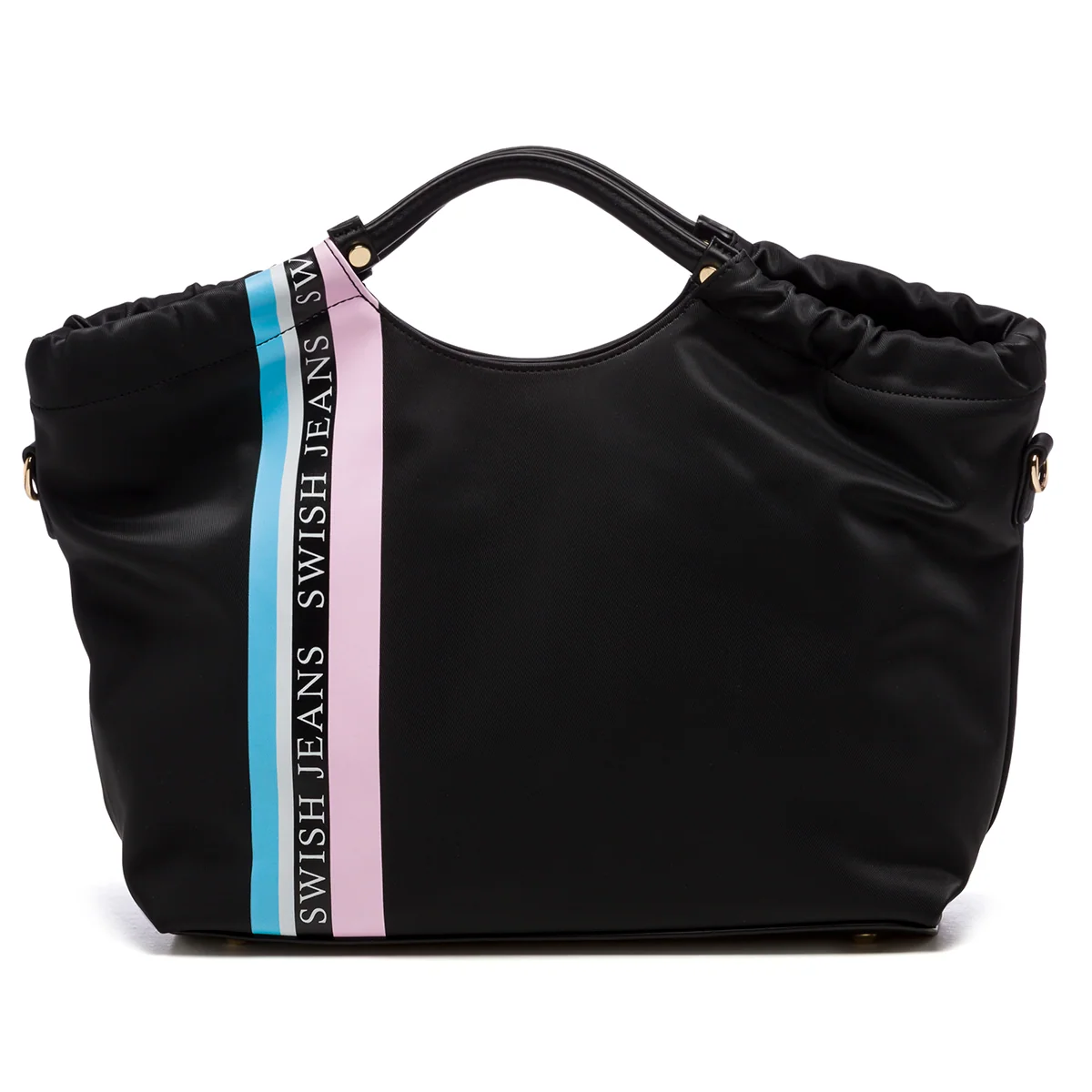 Borsa a mano nera con strisce multicolore Swish Jeans