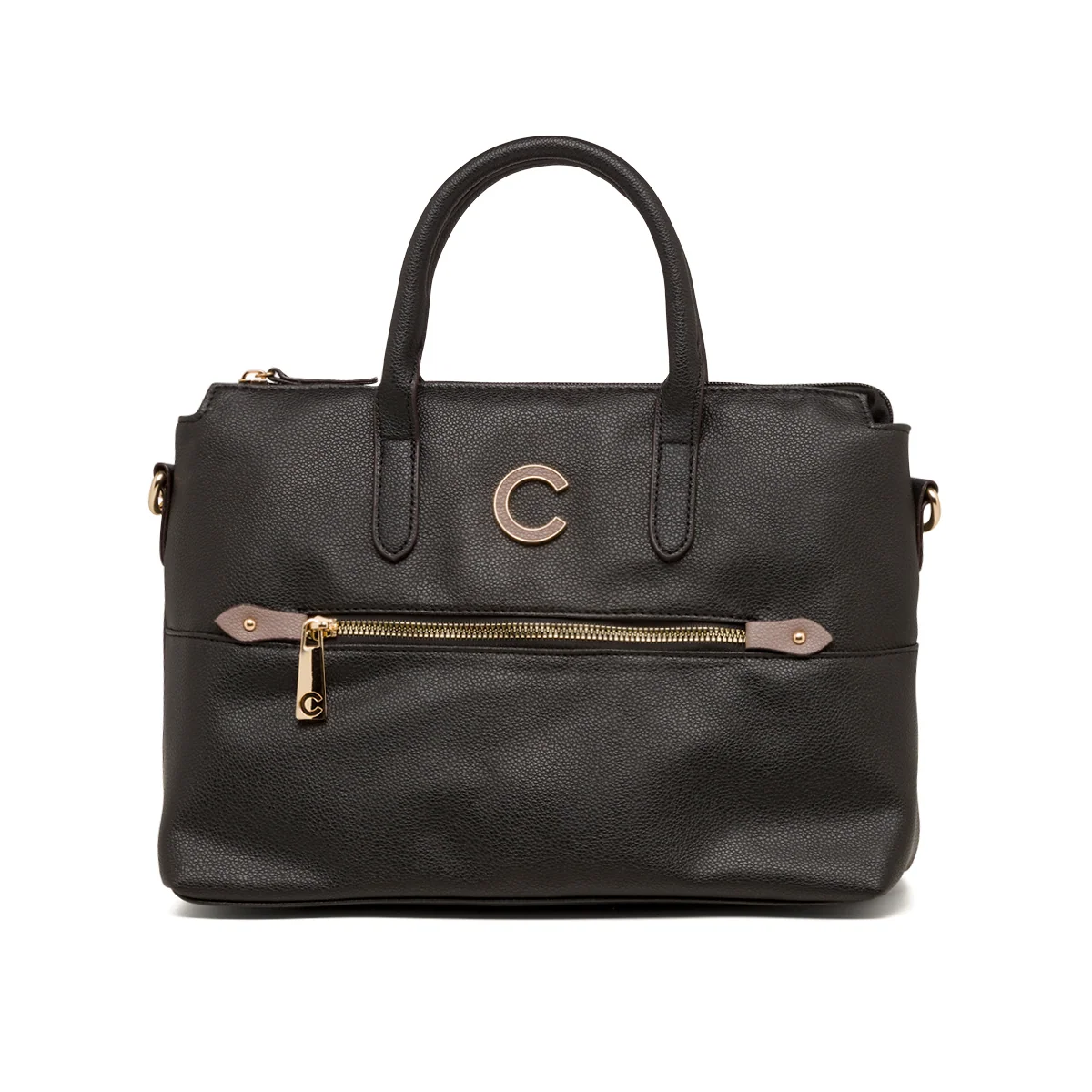 Borsa a mano nera da donna con zip frontale Carrera First