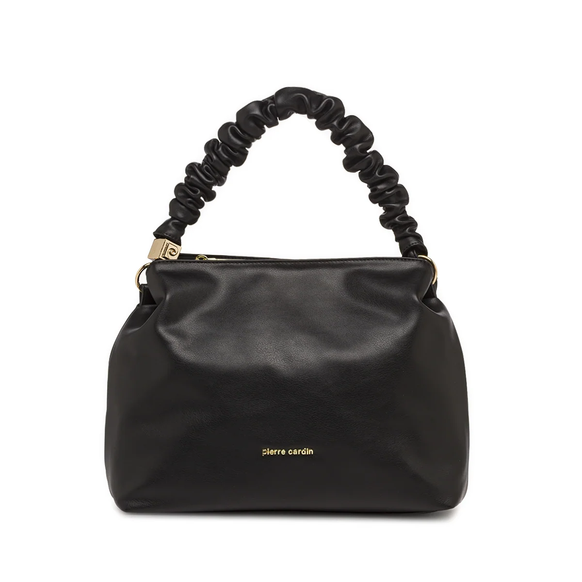 Borsa a mano Nera Donna con manico arricciato e tracolla Pierre Cardin