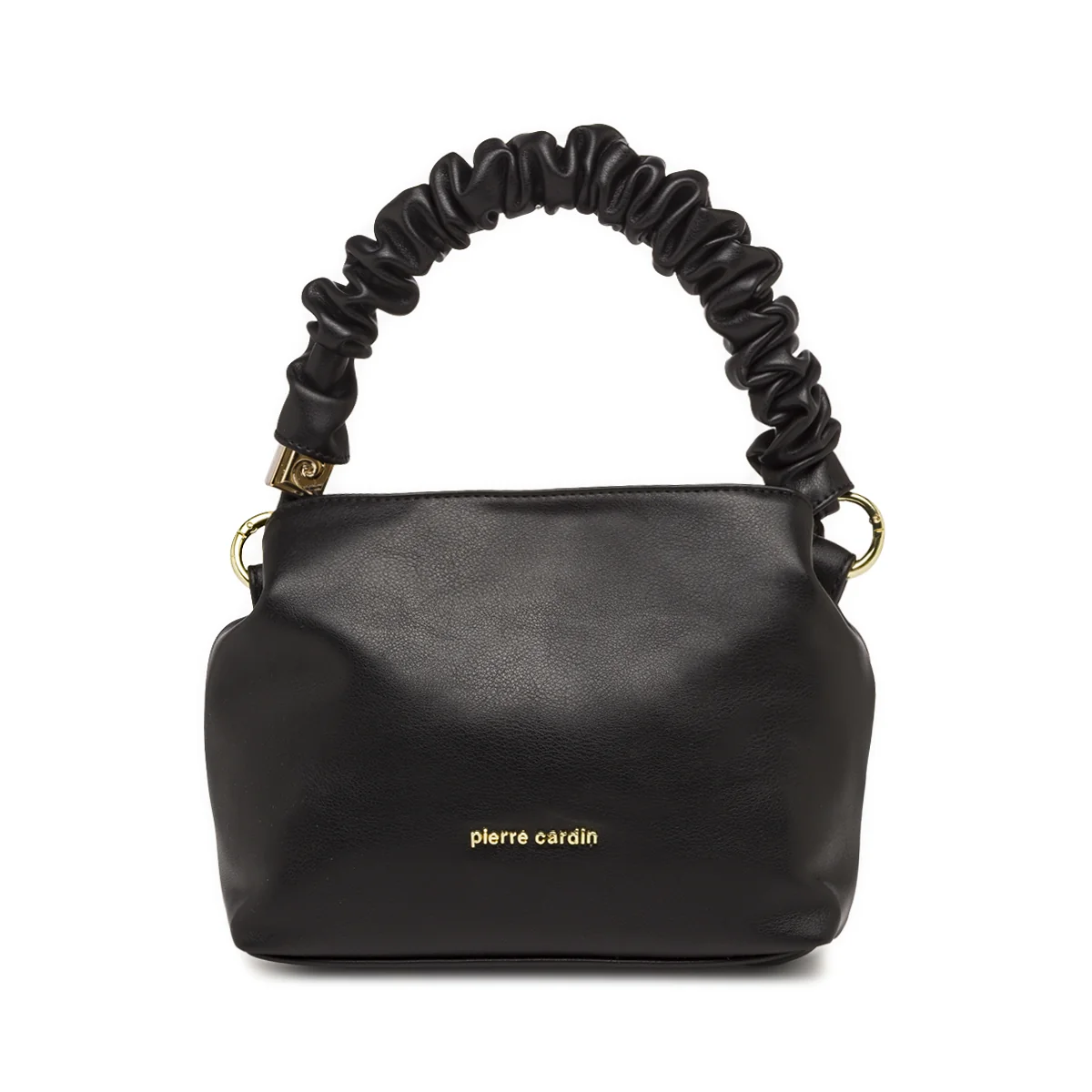 Borsa a Mano Nera Donna con manico arricciato e tracolla Pierre Cardin
