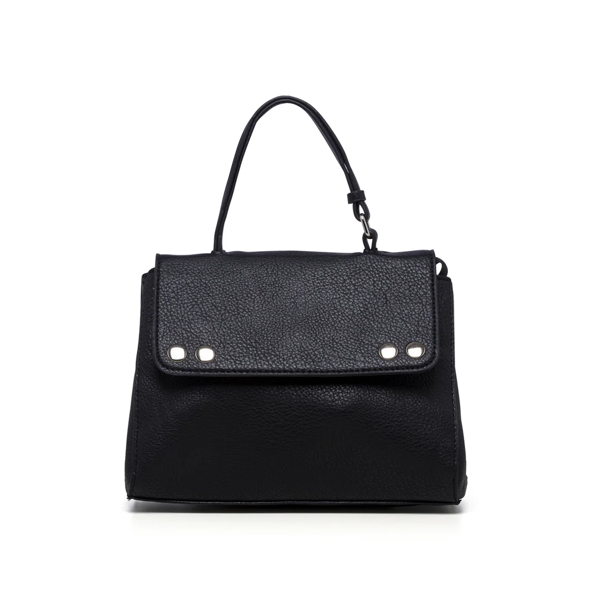 Borsa a mano nera effetto martellato con borchie piatte Lora Ferres