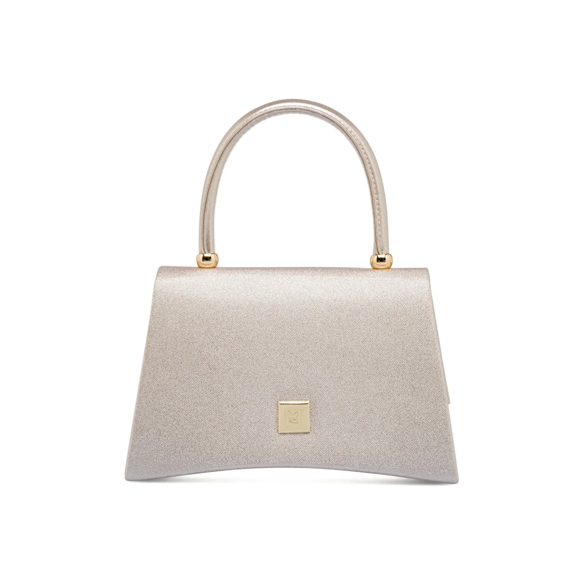 Borsa a mano oro rosa glitter rigida con manico Lora Ferres