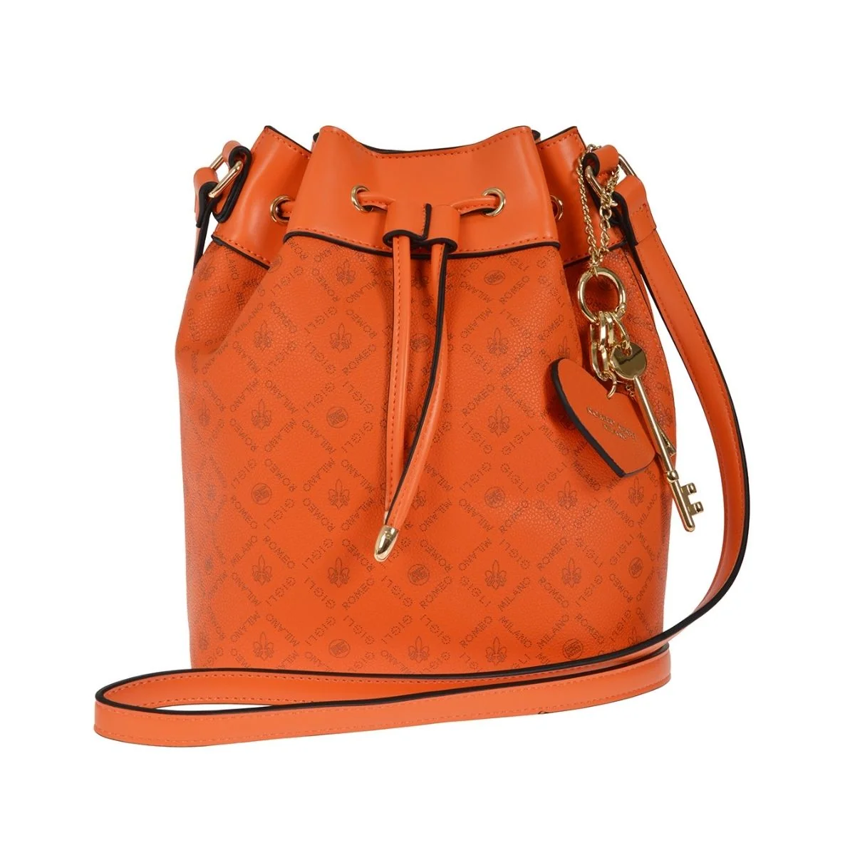 Borsa a secchiello arancione con cuore pendente Romeo Gigli Halley