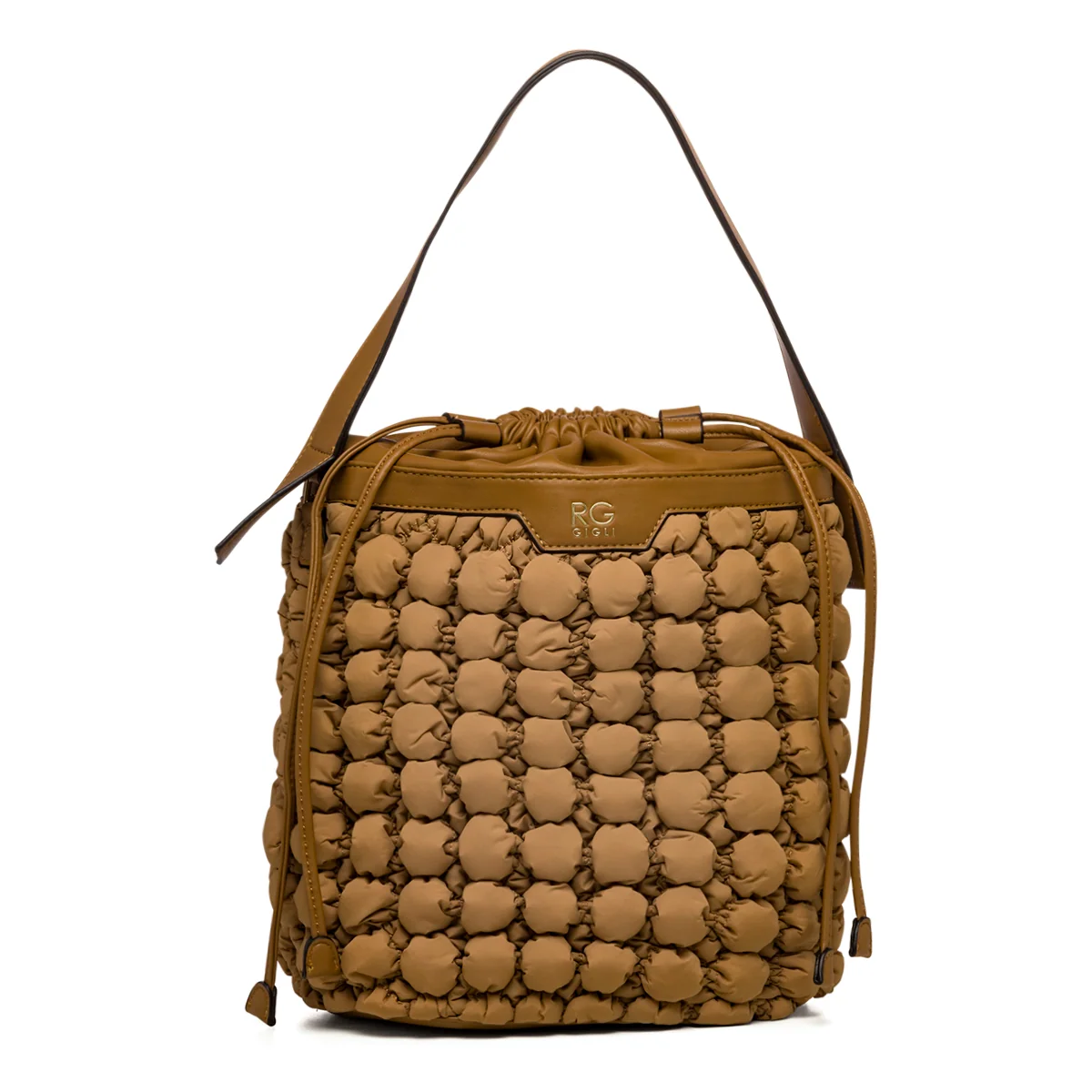 Borsa a secchiello beige trapuntata da donna Romeo Gigli Adeline