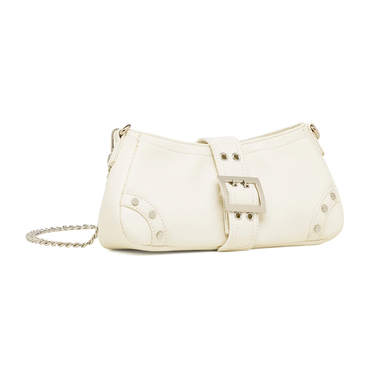 Borsa a Spalla Bianca da Donna con Borchie e Fibbia frontale Lora Ferres