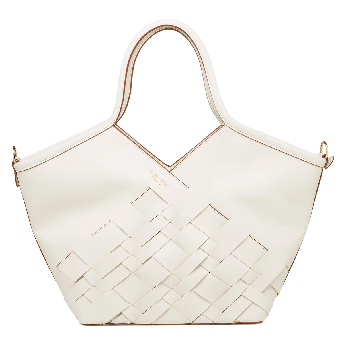 Borsa a spalla bianca off-white da donna con intrecci Romeo Gigli Milano Debra