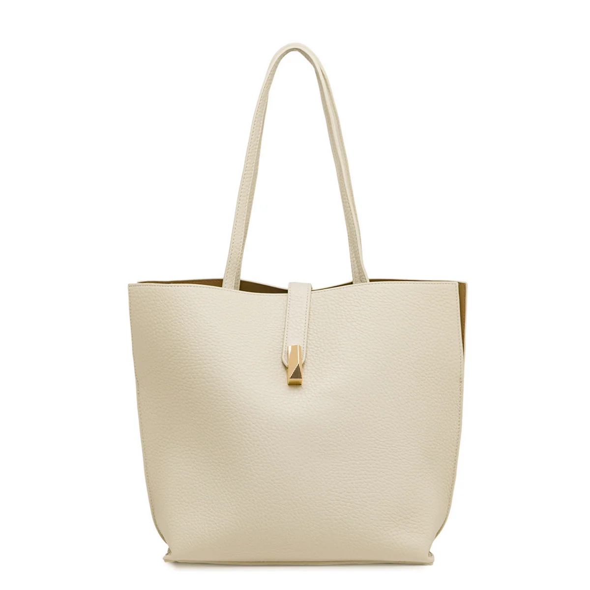 Borsa a spalla da donna bianco off-white con bottone oro Lora Ferres