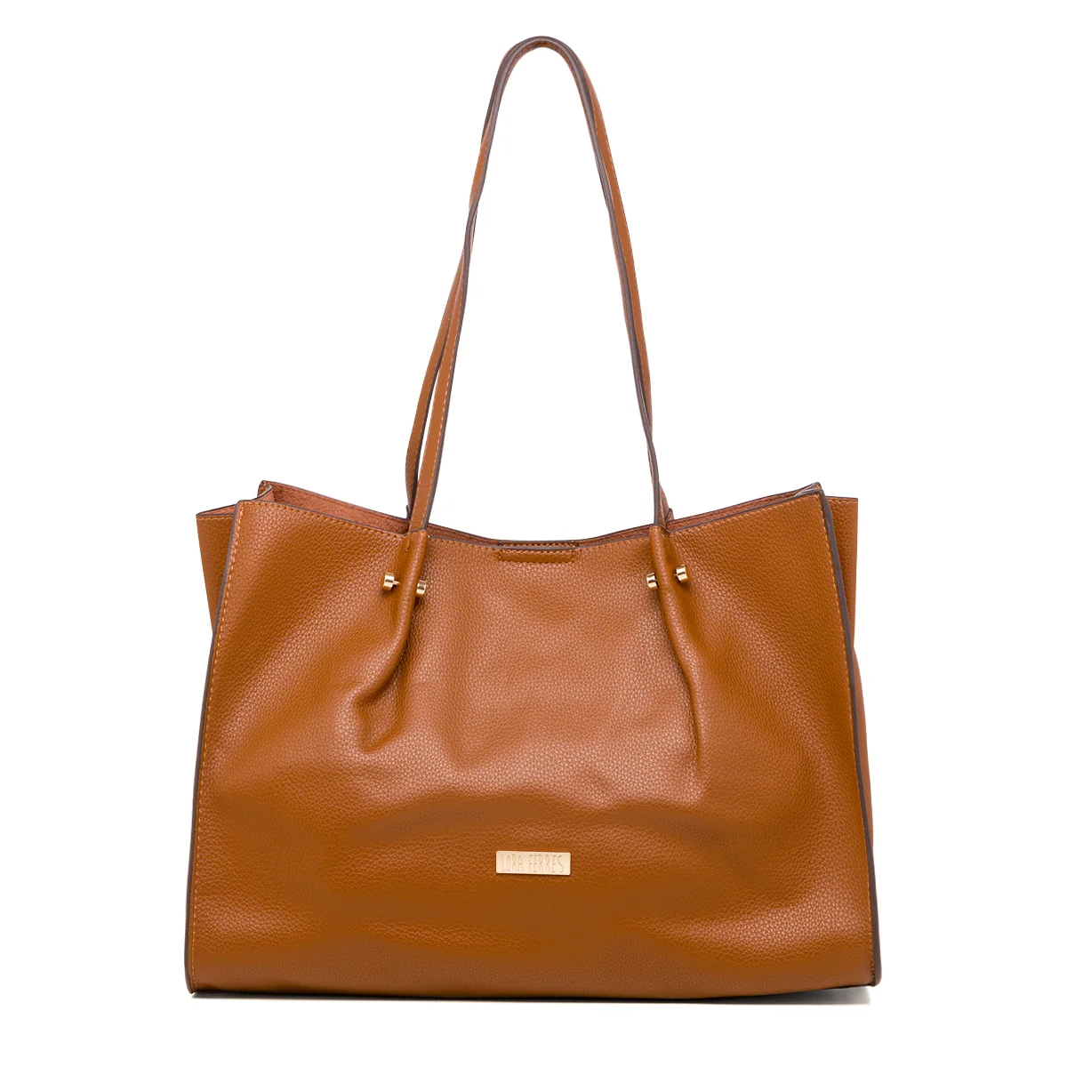 Borsa a spalla da donna color cuoio con logo Lora Ferres