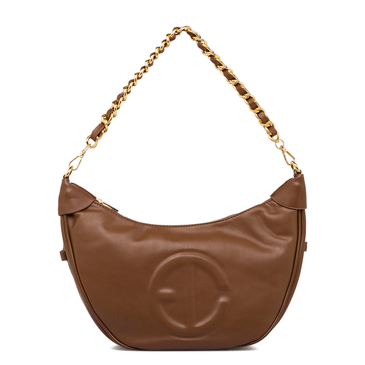 Borsa a spalla da donna marrone con logo Enrico Coveri