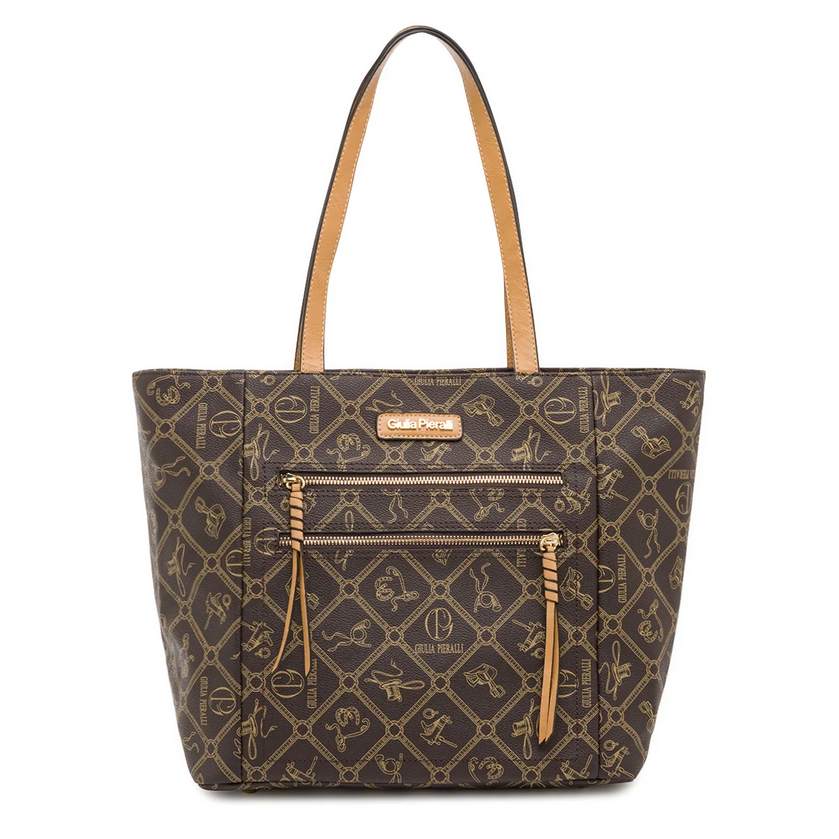 Borsa a spalla da Donna marrone con stampa logo Giulia Pieralli