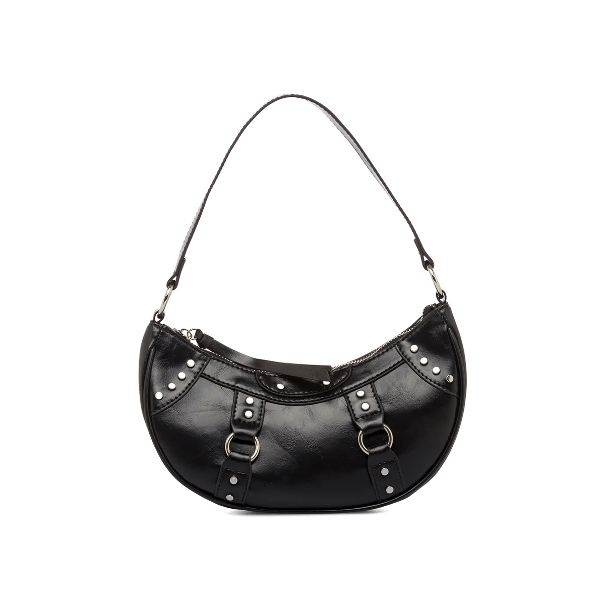 Borsa a spalla da donna nera con dettaglio borchie frontali Lora Ferres