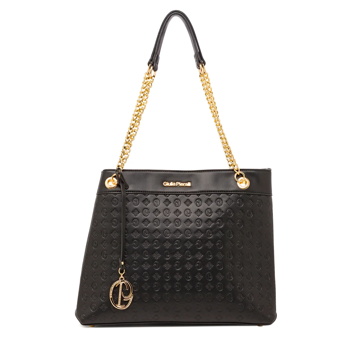 Borsa a spalla da donna nera Giulia Pieralli con logo monogram