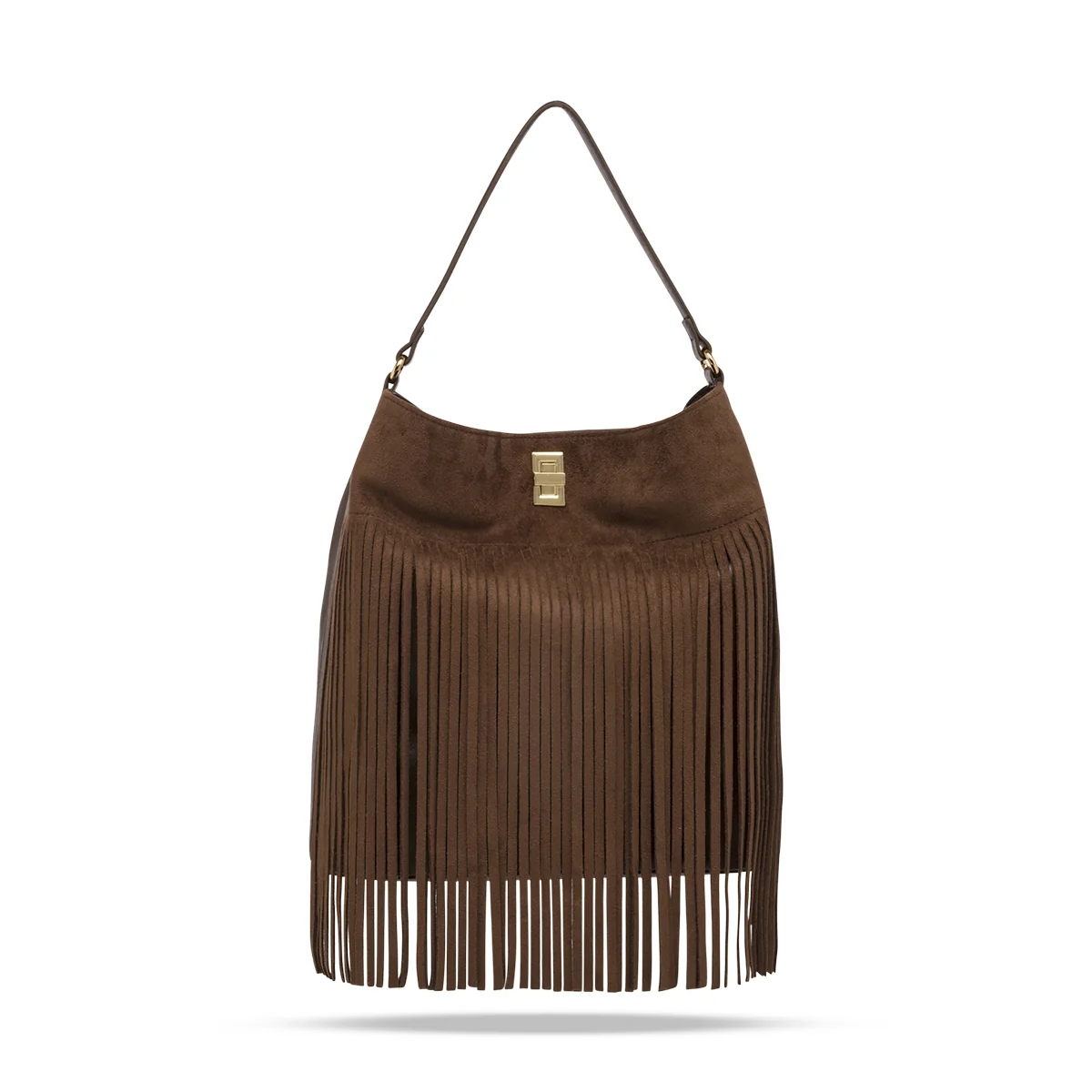 Borsa a spalla Donna marrone effetto scamosciato con frange Lora Ferres