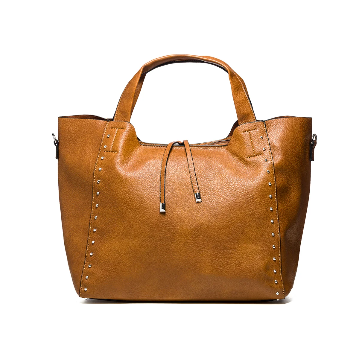 Borsa a spalla marrone con piccole borchie argento Le Najadi