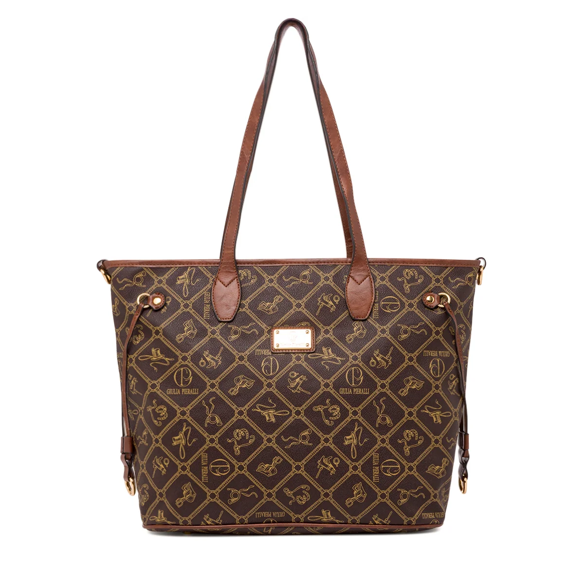 Borsa a spalla marrone da Donna con logo All Over Giulia Pieralli