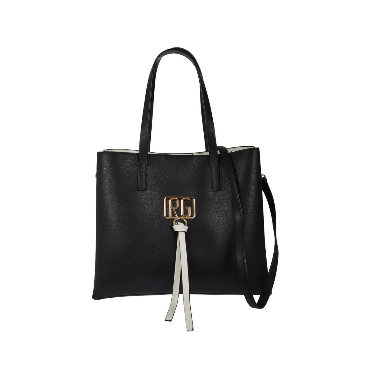 Borsa a spalla nera con logo in metallo Romeo Gigli Amal