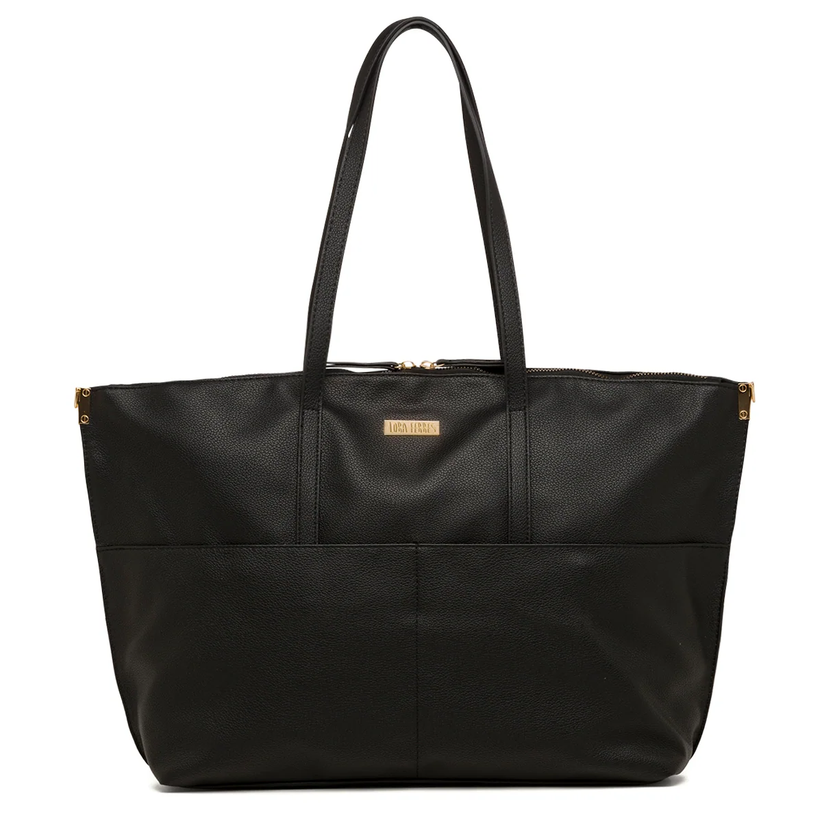 Borsa a spalla nera da donna con logo frontale Lora Ferres