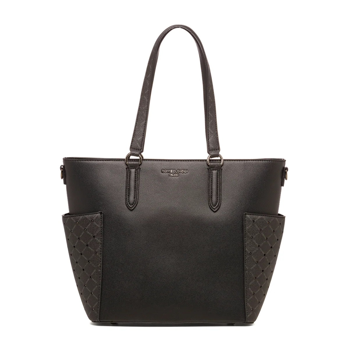Borsa a spalla nera da donna con logo in metallo Romeo Gigli Milano Gama