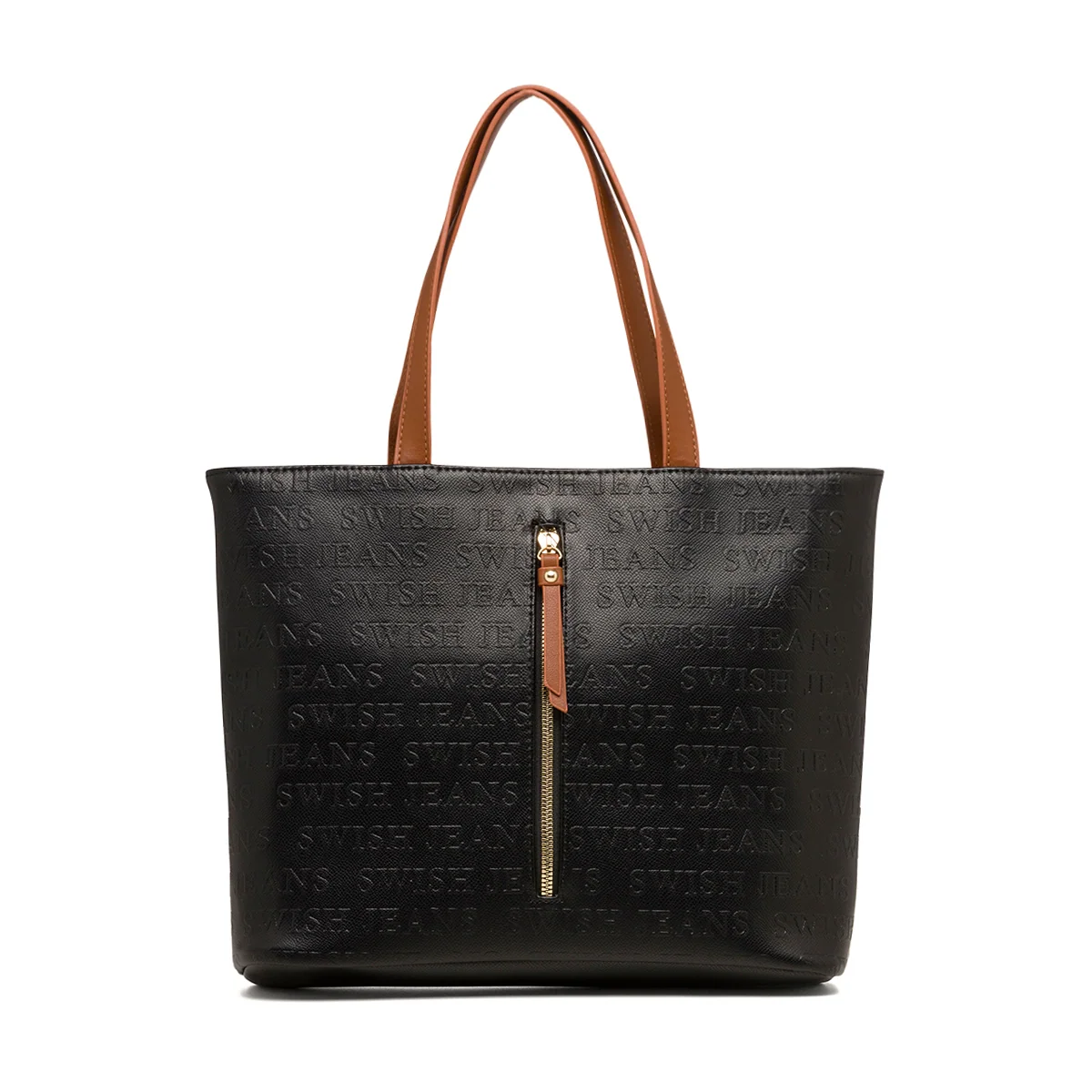 Borsa a spalla nera da donna con zip verticale e monogramma Swish Jeans