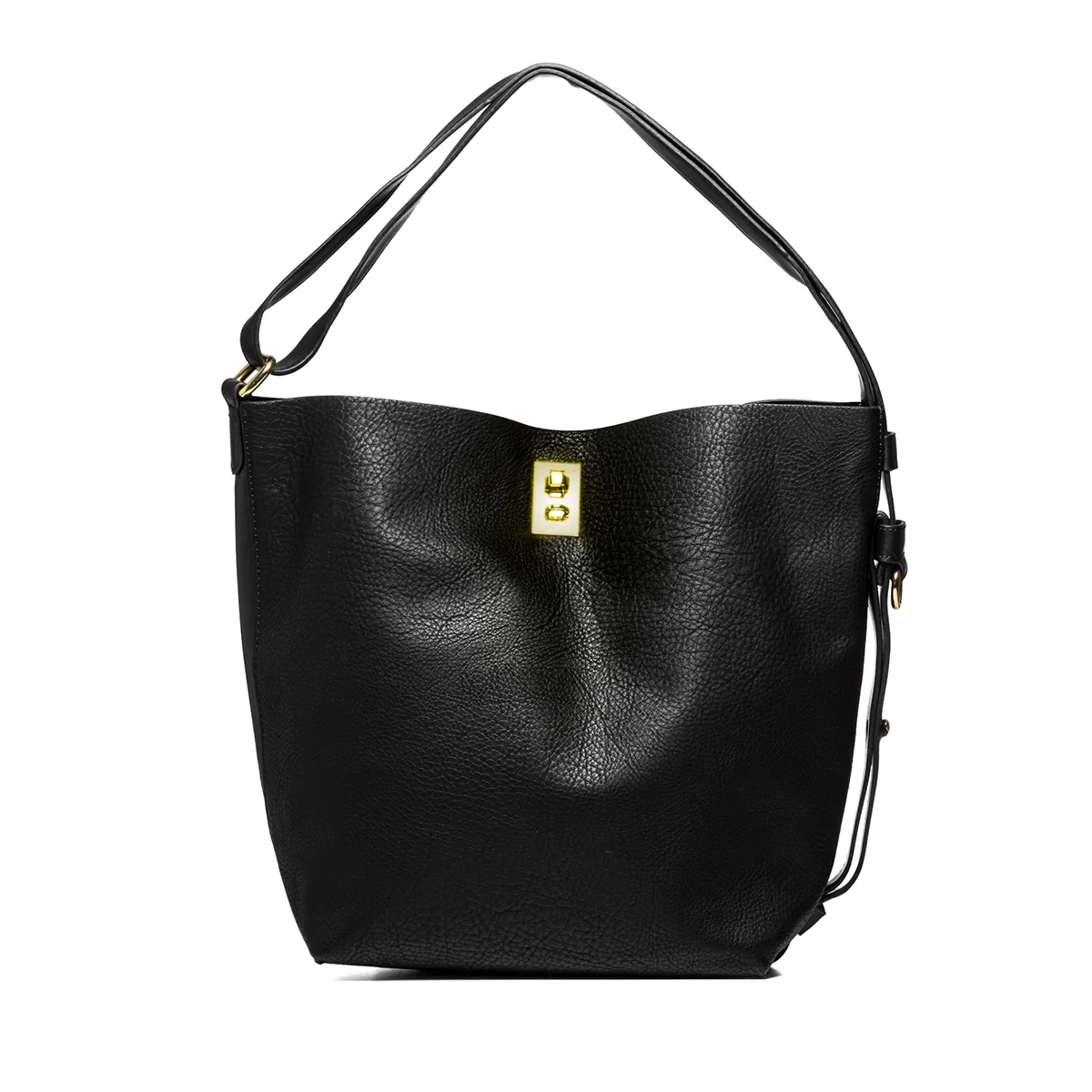 Borsa a spalla nera in similpelle martellata Numero Uno