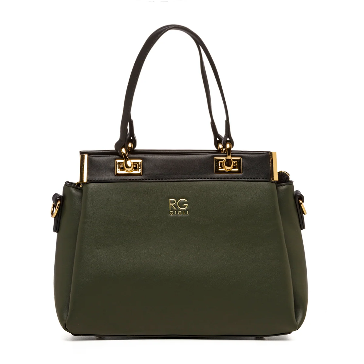 Borsa a spalla verde da donna con logo in metallo Romeo Gigli Blanche