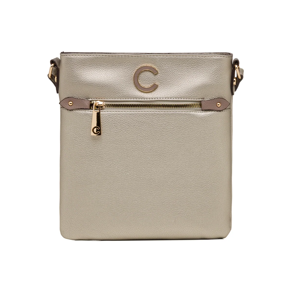 Borsa a tracolla argento da donna con zip frontale Carrera First