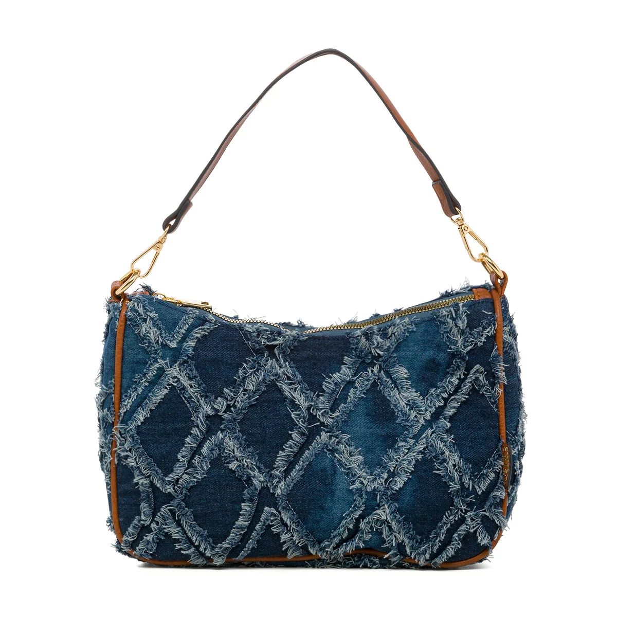 Borsa a tracolla blu jeans da donna con frangette Swish Jeans Carlotta