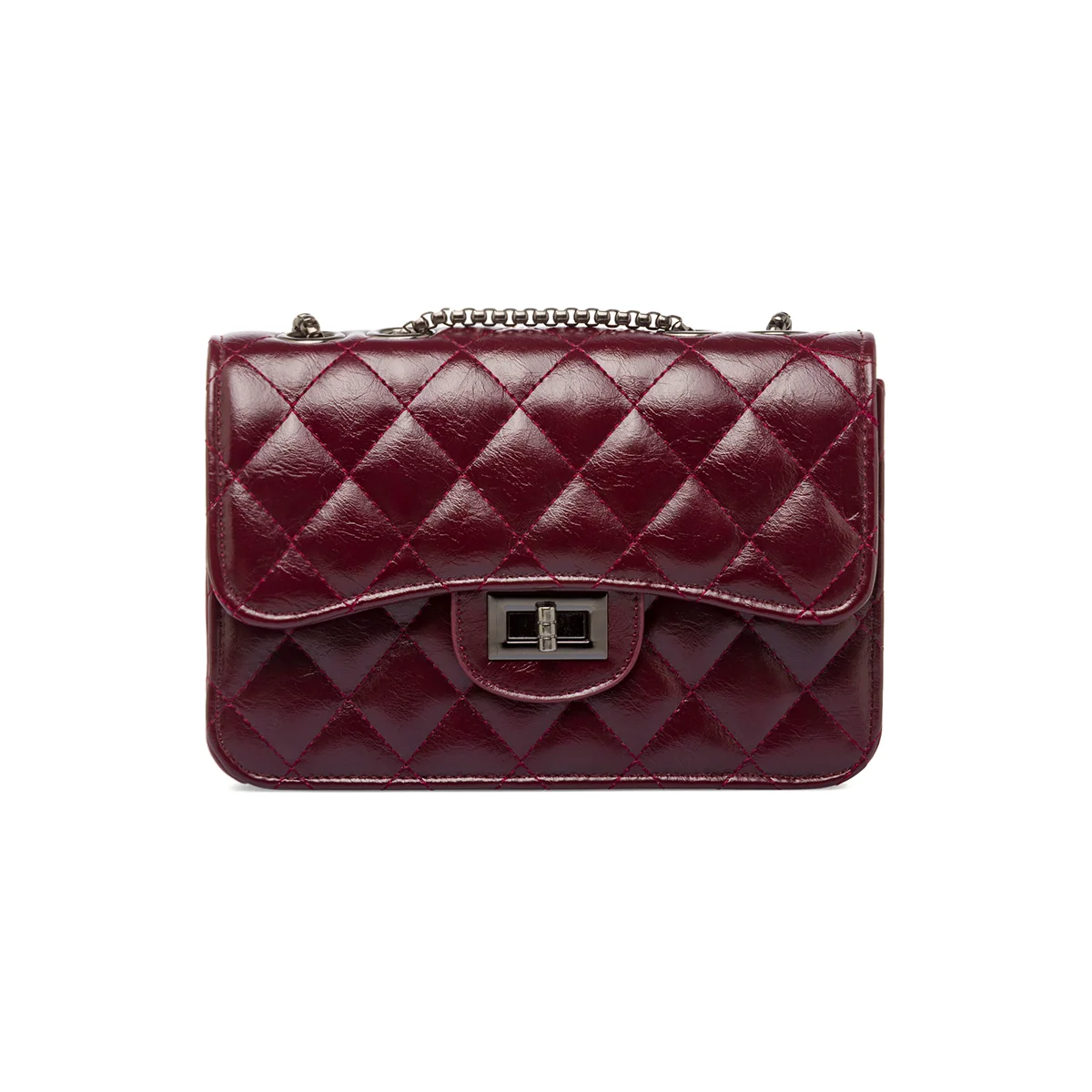 Borsa a tracolla Bordeaux da Donna con trapuntatura a rombi Lora Ferres